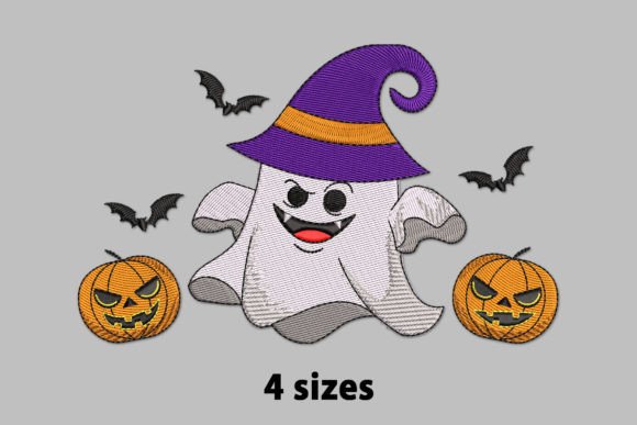 Halloween Ghost with Pumpkin Embroidery